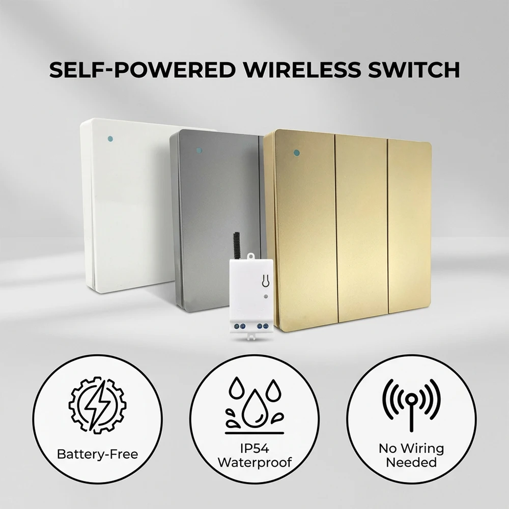 Outdoor Power Outlet With Remote Control - Self-Pow Wall Light Wireless Switch Self-Powered